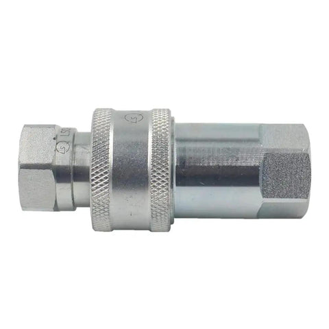 Half Inch NPT Ag ISO 5675 Hydraulic Quick Connect Tractor Coupler Ball Style With Red Dust Caps, hardened steel close-up view