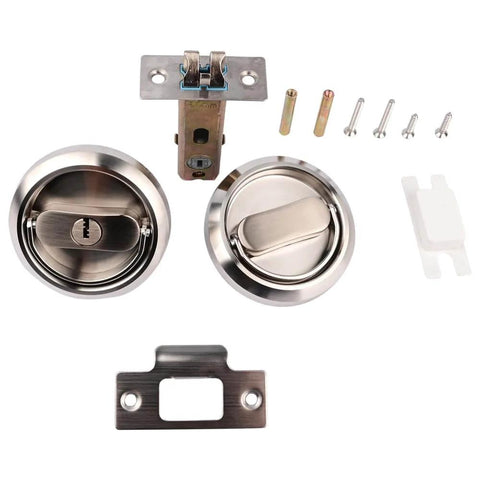 Privacy Door Latch Lock With Keys For Bedroom And Bathroom Doors, stainless steel parts, including screws and latch mechanism.