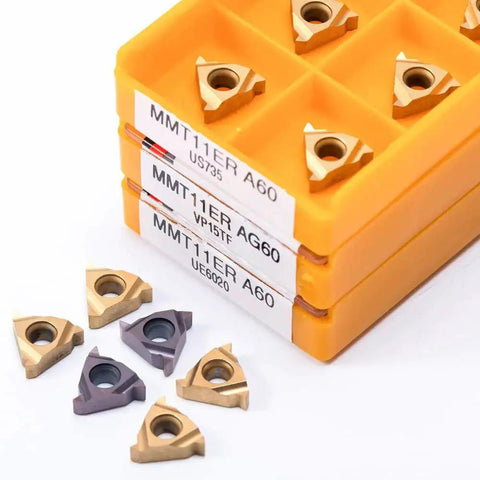Premium CNC Milling Carbide Blade Inserts for External Turning Tool, 10 Pc Set AG60 US735 11ER, CVD PVD Coated, displayed in box