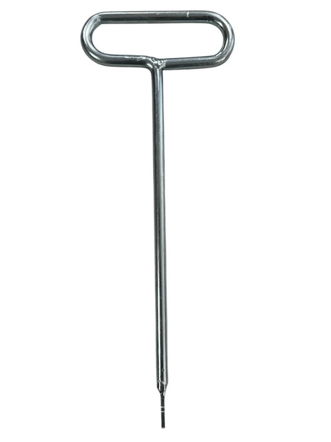 Front view of Exhaust Spring Removal Tool For Snowmobiles And Motorcycles Pull Push Twist, metal handle with long shaft.