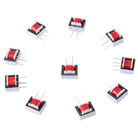 10 Pack 1 To 1 Audio Isolation Transformer With EI14 Core, 600 Ohm Primary To 600 Ohm Secondary, 135 Ohm DC, arranged in circle.