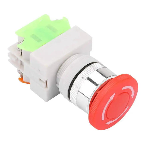 Emergency Stop Button Self Locking Mushroom Push Button Switch 22mm Mount Insulated Design for industrial safety.