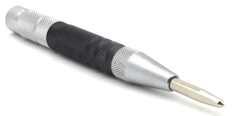 Two Piece Automatic Center Punch Set, 6 Inch Hardened Steel, Spring Loaded, One Hand Operation, Adjustable Knurled Cap, No Hammer Needed