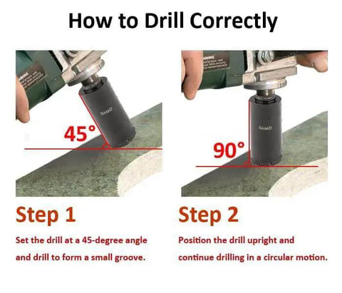 How to use 1-1/2 Inch Diamond Core Drill Bit For Porcelain Ceramic Tile Quartzite Granite Marble Stone And Brick Wet Or Dry Use Vacuum Brazed For Minimal Chipping Five Eighths Inch Eleven Thread Fits Most High Speed Grinders Thirty Nine Millimeter Hole Saw with instructions.