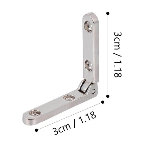 90-degree zinc alloy hinge with measurements, part of 10 Pieces Zinc Alloy Jewelry Box Hinges 90 Degree Wooden Box Hinges set