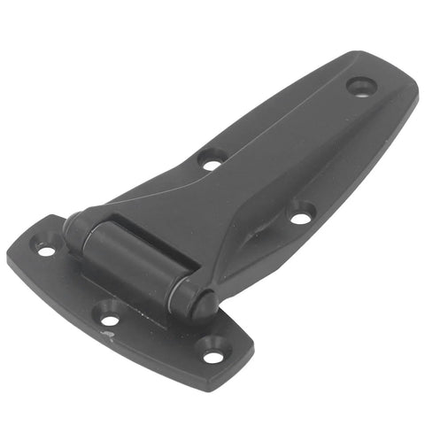 Soft Close T Hinge Zinc Alloy T Strap Hinge For Toolbox And Car Door Repair, black zinc alloy, flat view