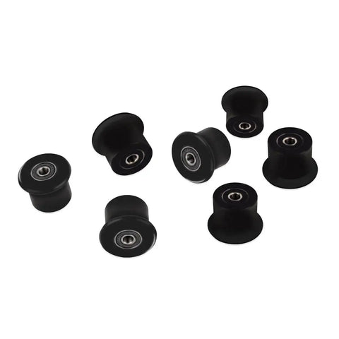 Seven black Replacement Sliding Seat Bracket Rollers for Home Gym Rolling Seats Compatible with Blaze Classic Elite and more.
