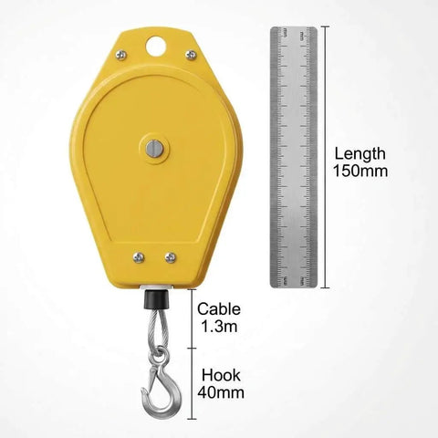 Heavy Duty Spring Balancer Set Two Pack 6.6 to 11 Lb Range Retractable Tool Fixture Holder with steel cable and hook