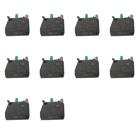 10 Pack Single Contact Block Silver Alloy Screw Clamp Terminal 1NO for electrical panels and control circuits, black finish.