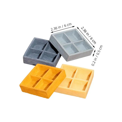 Four Piece Miniature Dollhouse Platter Set With Realistic Four Grid Resin Box for Candy and Nuts in assorted colors