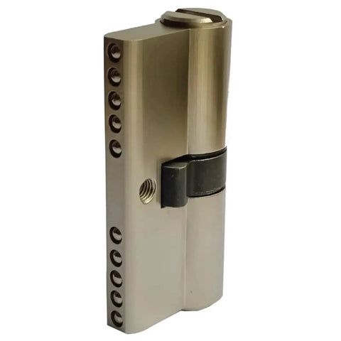 Brass door lock cylinder with slide blade cam and float cam; side view for wooden/aluminum doors (70mm).