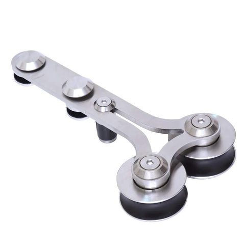 Stainless steel Y shape hanger for 16ft Barn Door Hardware Sliding Track Kit with quiet smooth rollers, rust resistant.