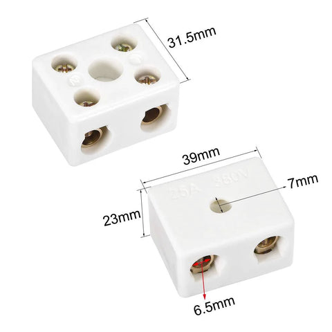 uxcell white porcelain 2-way ceramic terminal block, electrical wire connector, 2pcs