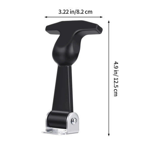 Elastic Rubber Hood Latch Set With Stainless Brackets And T Handle, shown front view with dimensions 4.9in x 3.22in