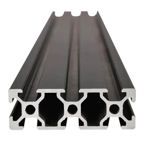 Two Pack 2060 T Slot Aluminum Extrusion Profile Fifteen Point Seven Five Inch Length European Standard Anodized Linear Rail For DIY 3D Printers And CNC Projects Heavy Duty Black Finish Ideal For Makers And Pros, front view