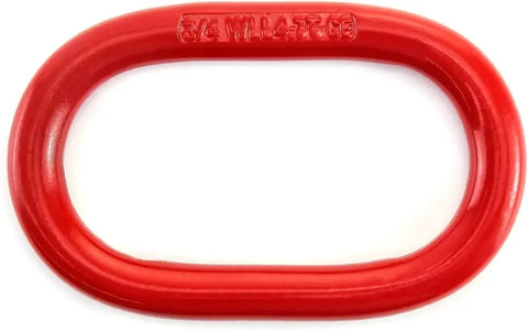 Oblong Master Link Hoist Ring Five Eighth Inch Grade 80 Steel, red oval, designed for 6600 lb lifting tasks.