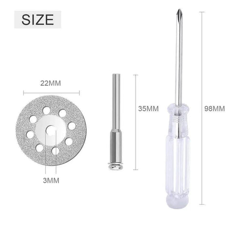 Diamond Cutting Wheel Set For Rotary Tools 22mm Discs 0.6mm Thick Includes 25 Cutting Wheels Five 3mm Mandrels And A Screwdriver