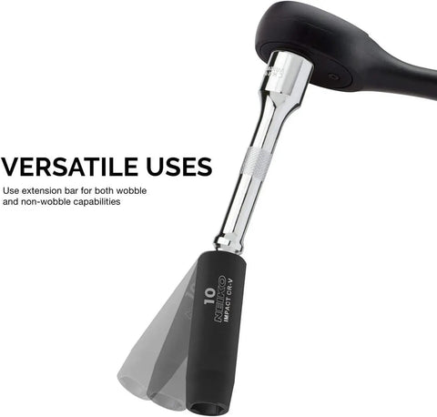 Nine Piece Grab And Go Wobble Extension Bar Set for Sockets With 16 Degree Convex Anvil, Chrome Vanadium Steel Construction in use