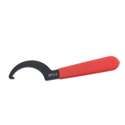 APU13 spanner wrench with red handle, designed for adjusting locknuts in CNC machines and milling tools.