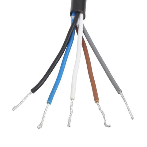 M12 Female Straight 5 Pin Aviation Socket Connector With 5m Black Electrical Cable wires exposed, PVC material, industrial use.
