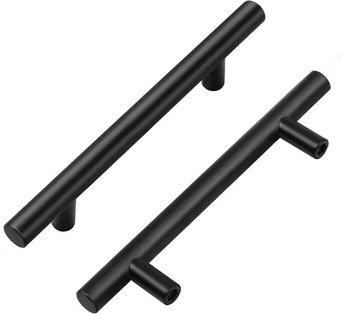 10 Pack Matte Black Cabinet Handles 4 Inch Center To Center, 6-3/8 Inch Overall Length, 1/2 Inch Diameter, side view