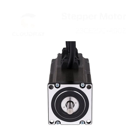 Front view of heavy duty stepper motor with closed loop servo brake and encoder, high torque, ultra precision, low vibration, Japanese bearings.