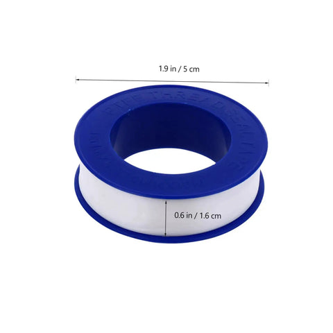 Close-up of a roll of 30 Pack High Temp PTFE Plumber Tape That Seals Leaks Like A Boss For Everyday DIY Home Plumbing Leaks And Airtight Seals Non Flammable Tape For Faucets And Pipe Fittings, 1.9 inches diameter.