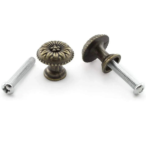 Four Pack Antique Bronze Round Flower Pattern Jewelry Box Pull Handles With Screws For Cabinet Drawer Wardrobe Zinc Alloy Knob Pull 17 X 15 Mm M4