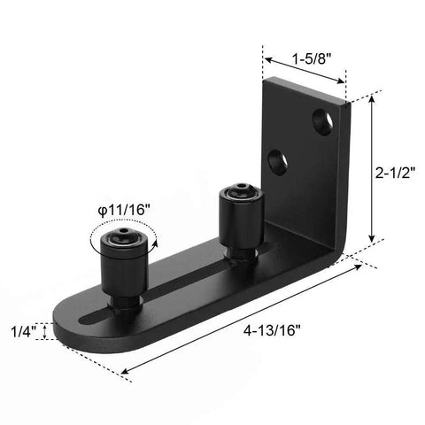 Sliding Barn Door Floor Guides Adjustable Stay Roller Hardware Kit With Smooth Ball Bearings Flat Bottom Design Flush With Floor Wall Mount Roller Guide For Small Space Black Rust Resistant Finish, side view of black metal guide with dimensions.