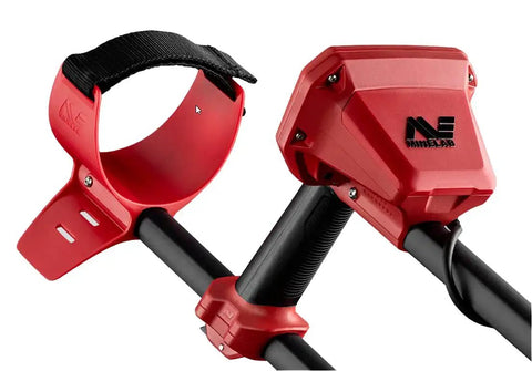Close-up of Vanquish 440 Multi Frequency Metal Detector With Multi IQ Technology showing armrest and control box.
