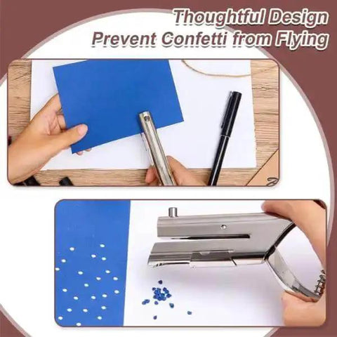 Heavy Duty Hand Held Hole Punch Built Tough With All Metal Construction, 20 Sheet Capacity, used on paper, preventing confetti flying