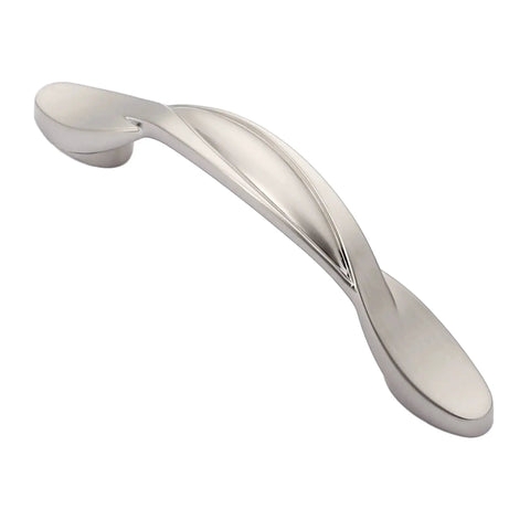10 Pack Brushed Satin Nickel Cabinet Pulls With 3 Inch Hole Centers Arch Twisted Design close-up view