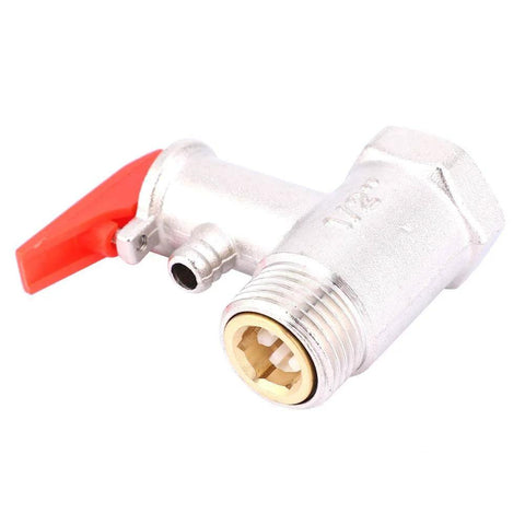 Water heater safety valve, brass-plated pressure relief valve with red lever, 0.9 MPa, G1/2in thread
