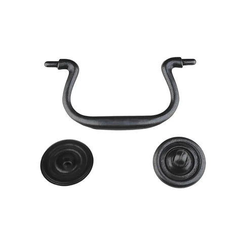 Four Pack Antique Black Three And A Half Inch Hole Center Drawer Pull Handles Gooseneck Ring Pullers showcased separately