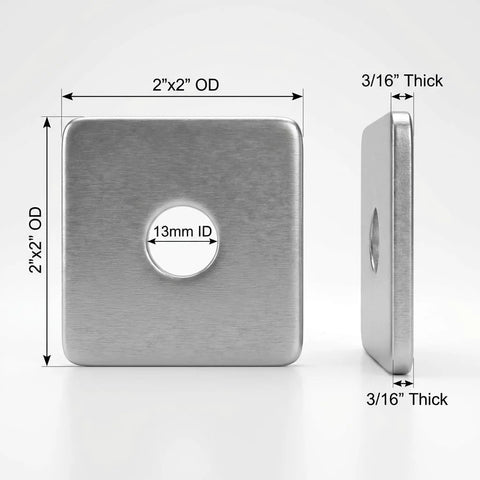 QWORK galvanized square washer plate, 2x2 in outer, 1/2 in ID hole, 3/16 in thick