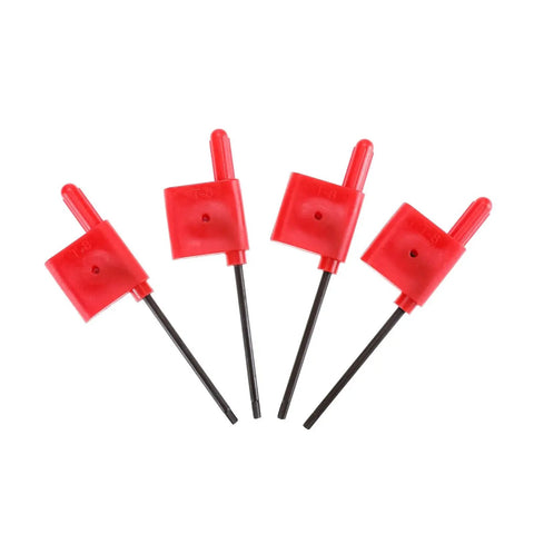 Four T8 wrenches from the Lathe Boring Bar Set For Precision Internal Turning Four 95 Degree Boring Bars S07K S08K S10K S12M SCLCR06 Holders Ten CCMT0602 Carbide Inserts And Four T8 Wrenches Pro Grade Shop Ready Kit For Efficient Machining