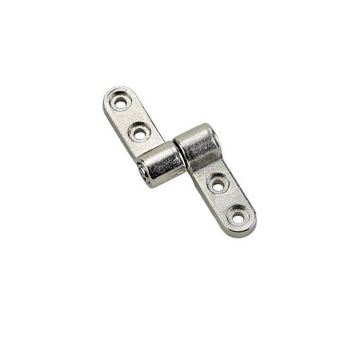 360-degree flip stop hinge, chrome metal with two screw-hole leaves for right-side mounting