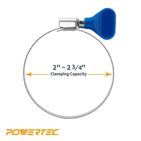 PowerTEC 2-1/2 in adjustable stainless steel worm-gear hose clamp with blue knob