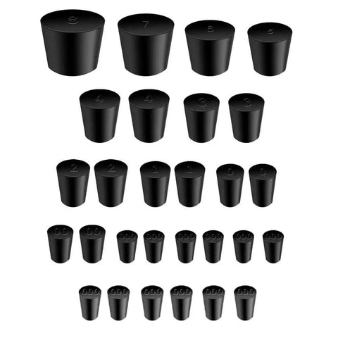 30 Pcs Solid Rubber Stoppers Assorted Sizes 000 To 8 Tapered Lab Bung Stoppers For Chemistry Lab Equipment High Density Premium Rubber