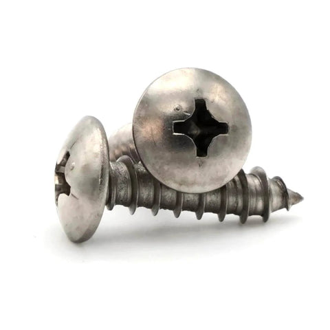 Number 10 Phillips Truss Head Sheet Metal Screws 316 Stainless Steel 1 Inch Length for marine use, close-up view