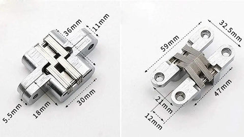 Hidden Door Hinge Set Stainless Steel Hidden Barrel for Wooden Doors and Cabinets Silver Finish 1 Pair