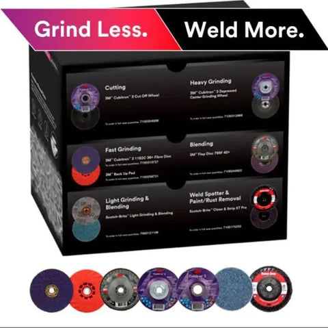Grind Less Weld More Promo Kit Sixteen Piece Welding Disc Set With Four And A Half Inch Quick Change Discs Flap Discs