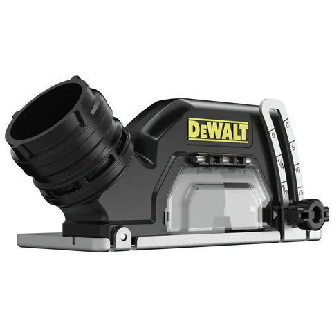 Side view of DEWALT 20V Max XR Brushless Cut Off Tool, Compact Bare Tool DCS438B, with dust shroud, wheels, and LED for precision cutting.