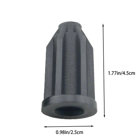 Eight Pack Universal Plastic Chair Caster Rods And Roller Plugs Black Round Sleeve Inserts for 1-inch Wheels, close-up view with dimensions