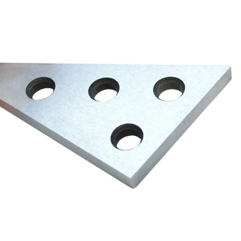 Close-up of Pro Grade Angle Block Set 30 60 90 And 45 45 90 Degrees Precision Ground Hardened 1045 Steel 2 Pack with holes.
