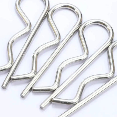 Durable 38 Piece Cotter Pin Assortment Kit With R Clips And Retaining Pins In Five Sizes For Hitch Pin Locks Heavy Duty Steel Construction Ideal For Tractor Trailer Lawn Equipment And Outdoor Gear Hairpin Style Cotter Pins Included close-up