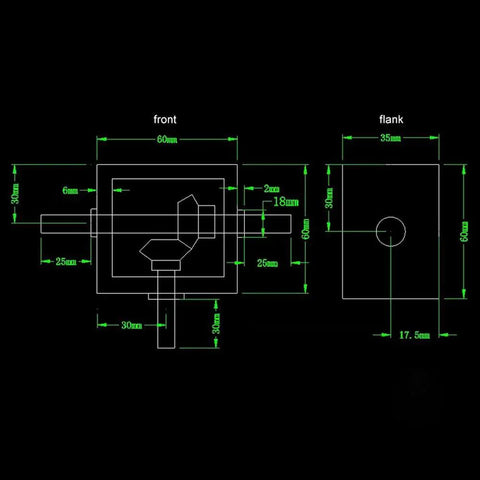 Technical drawing of Right Angle Bevel Gearbox 1 To 1 20 Teeth 1.25 Module 10mm Shaft Built For DIY showing dimensions.