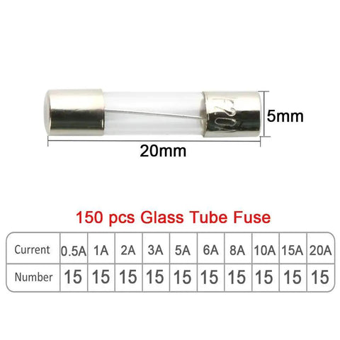 Pro Grade Car Glass Tube Fuse Kit With 150 Quick Blow Fuses 5X20mm Plus 20 Seat Fuses And 5 Inline Screw Holders In Transparent Box