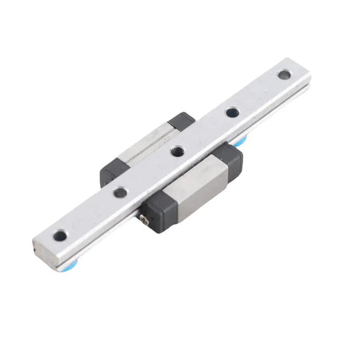 Precision Linear Rail Guide with 7mm wide slide block, visible ball retainer and lubrication system for smooth glide.