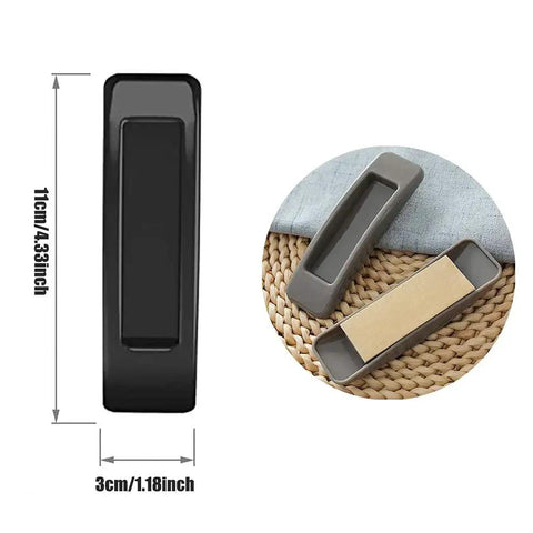 Black ABS plastic self-adhesive handle dimensions with close-up of adhesive back; 10 Pack Self Stick Push Pull Helper Abs Plastic Handles.